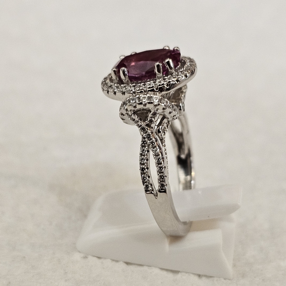 Rare Victoria Wieck Strawberry Topaz & White Zircom. Sterling Silver Size 6! - Picture 6 of 11
